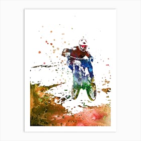 Watercolor Mountain Biker Mountain Biking 1 Art Print
