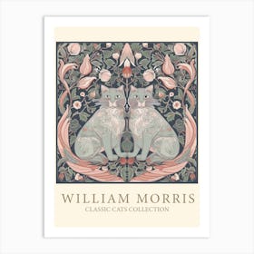William Morris Inspired   Classic Cats Pink And Sage Art Print