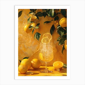 Lemons On A Yellow Wall Art Print