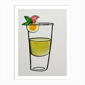 Sour Apple MCocktail Poster artini Minimal Line Drawing With Watercolour Cocktail Poster Art Print