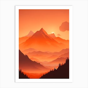 Misty Mountains Vertical Composition In Orange Tone 172 Art Print