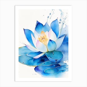 Blue Lotus Watercolour 4 Art Print