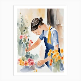 Woman Preparing Flowers Art Print