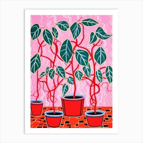 Pink And Red Plant Illustration Wax Plant 2 Art Print