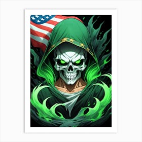 American Flag Floral Face Evil Death Skull (25) Art Print