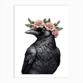 Crow With Flower Crown Art Print