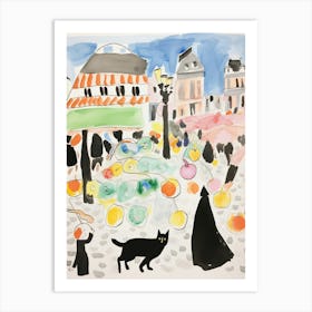 The Food Market In Paris 1 Illustration Art Print