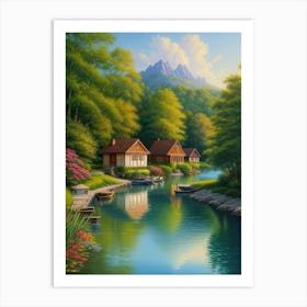 Cottages By The River Art Print