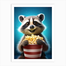 Cartoon Bahamian Raccoon Eating Popcorn At The Cinema 3 Art Print