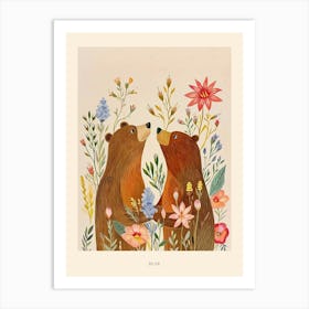 Folksy Floral Animal Drawing Bear 6 Poster Art Print