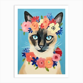 Siamese Cat With A Flower Crown Painting Matisse Style 2 Art Print