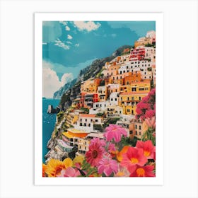 Positano   Floral Retro Collage Style 2 Art Print