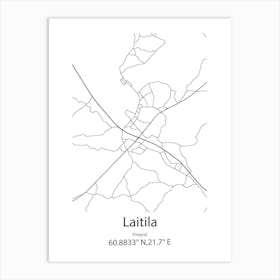 Laitila,Finland Minimalist Map Art Print