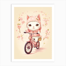 Kawaii Cat Drawings Biking 4 Art Print