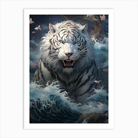 White Tiger In The Sea Art Print