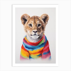 Baby Animal Wearing Sweater Lion 1 Art Print