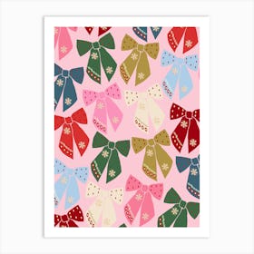 Christmas Bows Coquette Pink Art Print