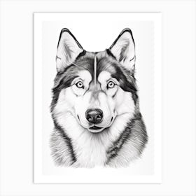 Siberian Husky Dog, Line Drawing 1 Art Print