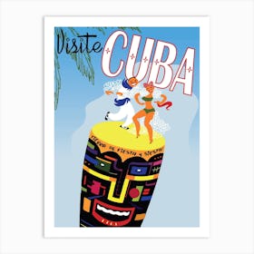 Cuba Fiesta, Dancing Couple on a Big Drum Art Print