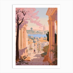 Pula Croatia 1 Vintage Pink Travel Illustration Art Print
