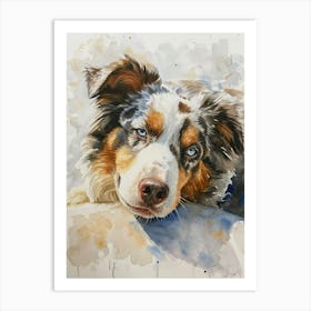 Australian Shepherd Dog Watercolor Painting 1 Art Print