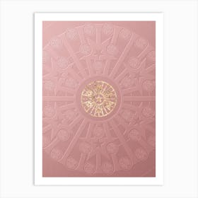 Geometric Gold Glyph on Circle Array in Pink Embossed Paper n.0189 Art Print