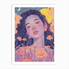 Girl In Flowers 1 Art Print