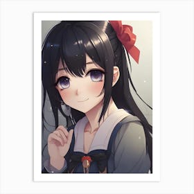 Anime Girl With Black Hair Art Print