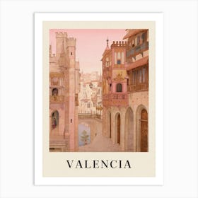 Valencia Spain 1 Vintage Pink Travel Illustration Poster Art Print