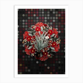 Vintage Fortnight Lily Flower Wreath on Dot Bokeh Pattern Art Print