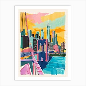 Brooklyn Skyline New York Colourful Silkscreen Illustration 4 Art Print