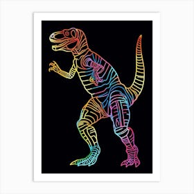 Neon Minimalist Dinosaur Line Drawing Art Print