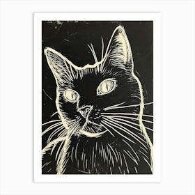 Chartreux Cat Linocut Blockprint 2 Art Print
