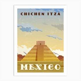 Chichen Itza, Mexico — Retro travel minimalist poster Art Print