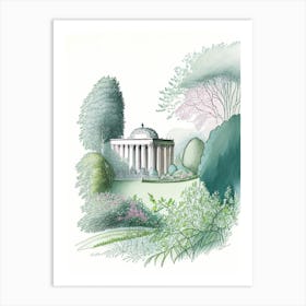 Stourhead Gardens, United Kingdom Vintage Pencil Drawing Art Print