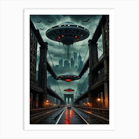 Aliens Over New York City 1 Art Print