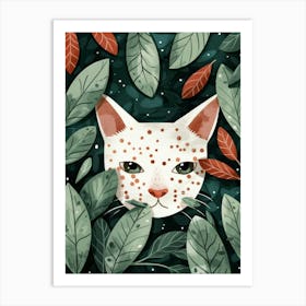 Cat In Leaves 1 Art Print