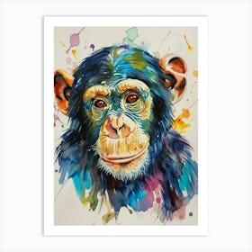 Chimpanzee Colourful Watercolour 3 Art Print