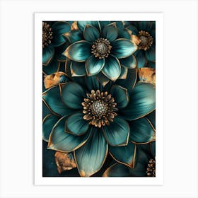 Blue Flowers Wallpaper Art Print