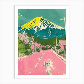 Mount Fuji Japan Retro Duotone Silkscreen 3 Art Print
