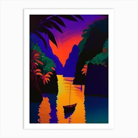 Boat In The Bay Sunset Art Print