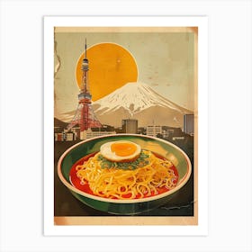 Ramen Mount Fuji Mid Century Modern Art Print