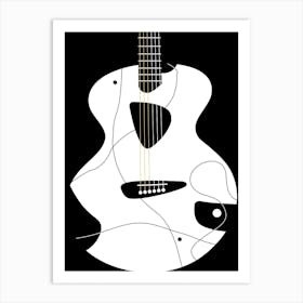 Black and White Acoustic Guitar Illustration 1 Art Print