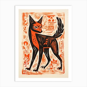 Fox, Woodblock Animal  Drawing 1 Art Print