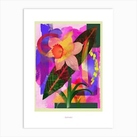 Daffodil 3 Neon Flower Collage Poster Art Print