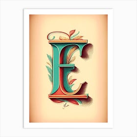 E, Letter, Alphabet Vintage Sketch 3 Art Print