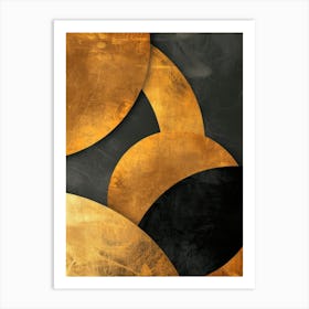 Abstract Gold Circles On Black Background Art Print