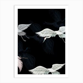 Japanese Cranes Vintage Artwork Chinoiserie Art Print