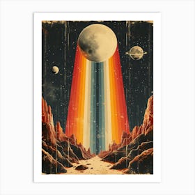 Space Odyssey: Retro Poster featuring Asteroids, Rockets, and Astronauts: Planets Art Print