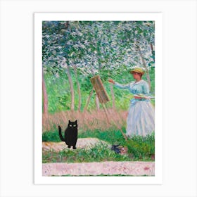 Claude Monet, In The Woods At Giverny, Woman Painting A Black Cat Art Print